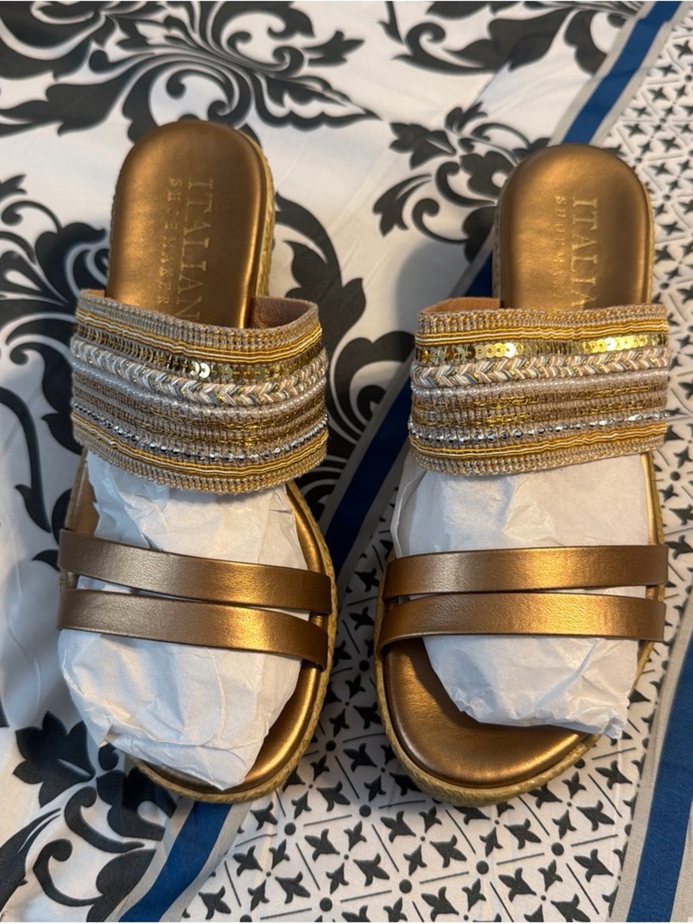Italian Shoemakers Metallic Gold Beaded Slide Mules